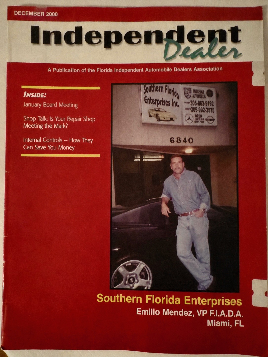 Emilio 'Leo' Mendez featured on the cover of Independent Dealer, FIADA, December 2000